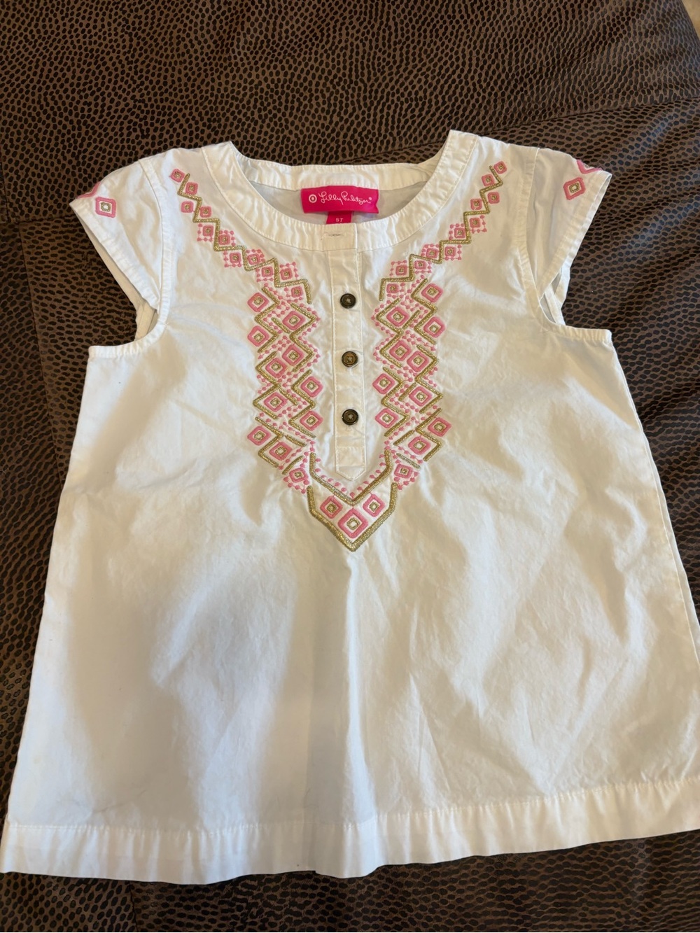 Lily Pulitzer Girl's Top cream with with Pink embroidery. NWT. Size 5T cream.